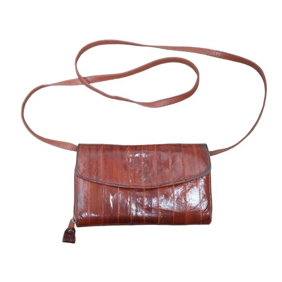 Vintage 70s Lee Sands brown eel skin wallet purse on a chain strap - Picture 1 of 11